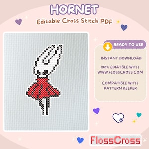 Hornet Cross Stitch Pattern PDF – Hollow Knight Inspired Embroidery Pattern – Digital Download – Modern Cross Stitch Chart