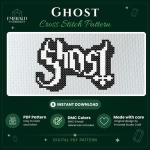 Ghost Logo Cross Stitch Pattern PDF | Metal Band Inspired Embroidery Chart | Instant Download | Digital Cross Stitch Pattern
