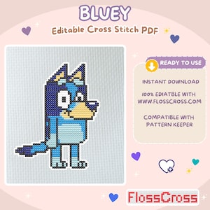 Blue Dog Cross Stitch Pattern PDF – Cute Cartoon Dog Embroidery Pattern – Kawaii Animal Cross Stitch – Beginner Friendly – Instant Download