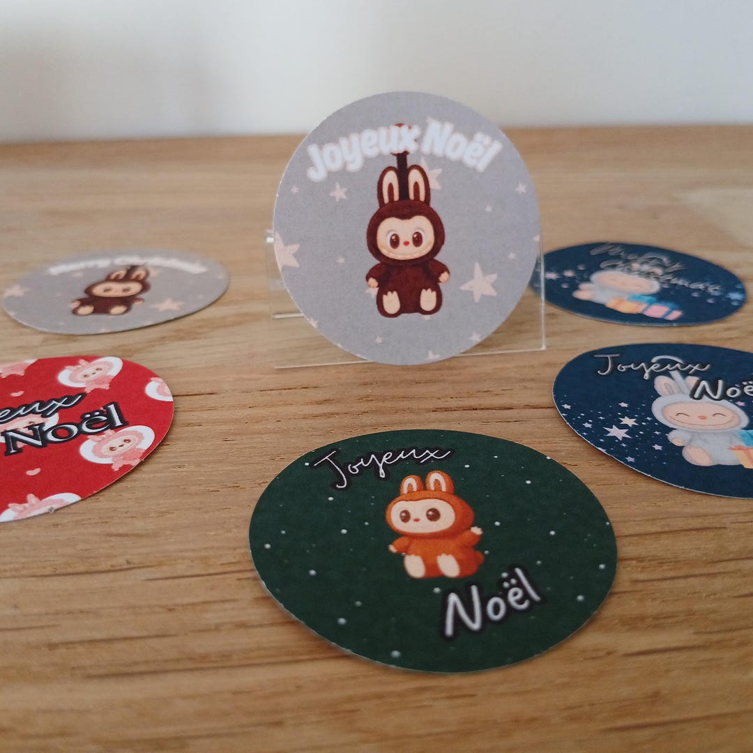 Labubu Customizable Christmas Stickers – Round 3.8cm – Gift Tags, Boxes ...