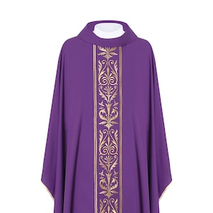 Embroidered Chasuble With Decorative Belt - Purple (H4)