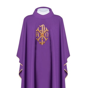 Embroidered Chasuble Alpha, Omega And Pax Symbol - Purple (H135)