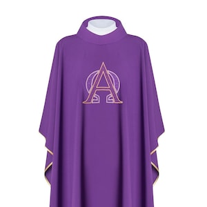 Chasuble Embroidered With Alpha And Omega Symbol - Purple (H129)