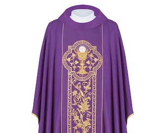 Chasuble Embroidered With The Symbol Of The Eucharistic Chalice - Purple (H12)