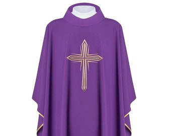 Chasuble Embroidered With The Symbol Of The Cross - Purple (H11)