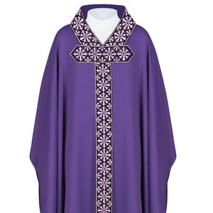 Chasuble With Embroidered Belt And Collar. Cross Motif - Purple (H88)