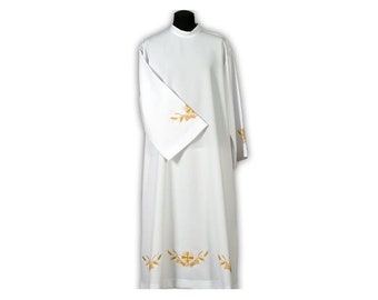 Embroidered Clergy Alb with Stand-Up Collar - Perfect Gift for Priests - High Quality Georgette Fabric