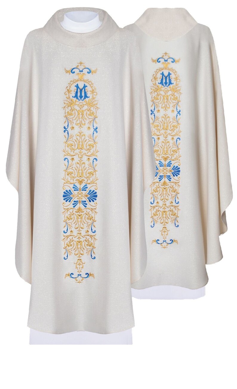Chasuble Embroidered With the Symbol of Our Lady Ecru Brocade H84 - Etsy