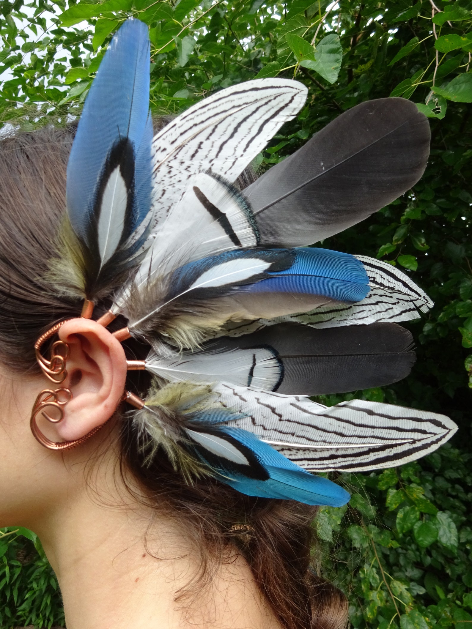 Blue Macaw and Peacock Feather Earcuff main image 0