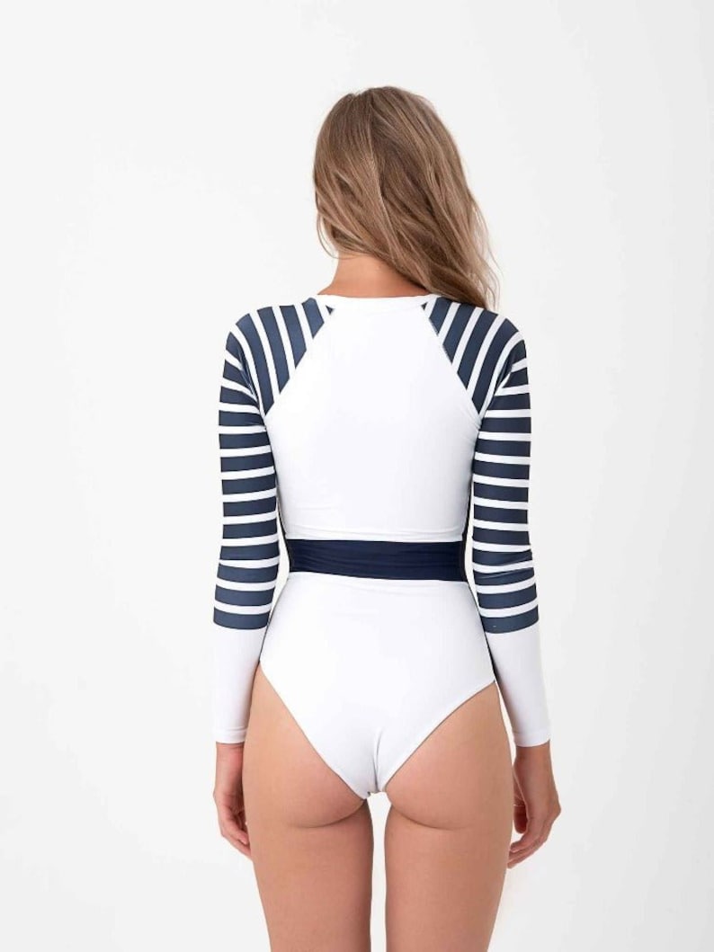 Swimsuits for women, One piece Long sleeve White Swimsuit & Sustainable Longsleeve Surfsuit image 6