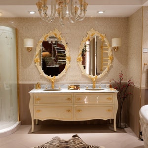 MOMOS 67 inch Beige Gold Double Sink Bathroom Vanity