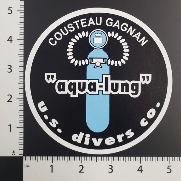 Aqua-Lung U.S. Divers Co. Diving Decal Sticker reproduction 6mil UV vinyl 5" round die cut / Cousteau Gagnan Voit Nemrod Waterlung Dacor