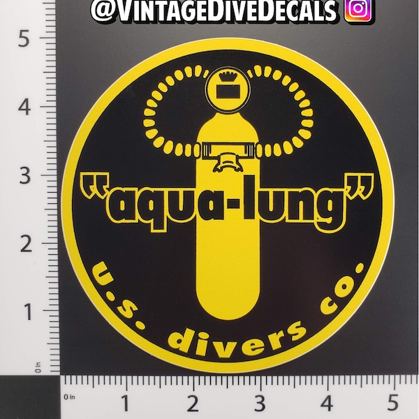 Aqua-Lung U.S. Divers Co. Diving Decal Sticker reproduction 6mil UV vinyl 5" round die cut Voit Nemrod Waterlung New England Divers Dacor