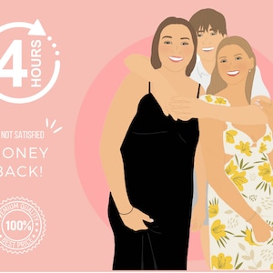 Custom family portrait illustration,Minimalist digital portrait,Face drawings,Faceted detailed drawing,Personalized face drawing