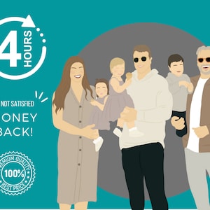 Retrato de familia, Retrato de pareja, Impresión de retrato sin rostro, Retrato vectorial, Retrato personalizado de regalo de aniversario, Retrato de dibujos animados
