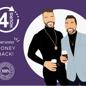 Melhor amigo presente personalizado, ilustração de retrato de família, impressão de retrato sem rosto, melhor casal personalizado, retrato de amigo