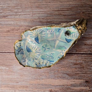 Handmade Decoupage Oyster Shell Dish | Coastal Decor | Jewelry Holder | Trinket Dish | Gifts For Her | Floral