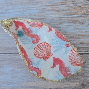Handmade Decoupage Oyster Shell Dish | Coastal Decor | Jewelry Holder | Trinket Dish | Gifts For Her | Floral