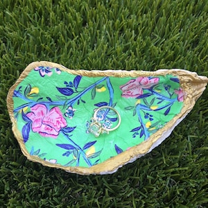Handmade Decoupage Oyster Shell Dish | Coastal Decor | Jewelry Holder | Trinket Dish | Gifts For Her | Floral