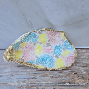 Handmade Decoupage Oyster Shell Dish | Coastal Decor | Jewelry Holder | Trinket Dish | Gifts For Her | Floral