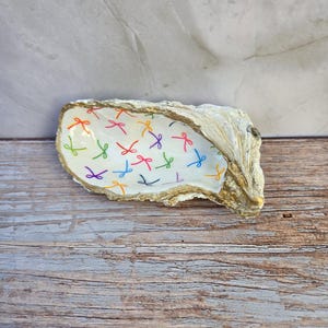 Handmade Decoupage Oyster Shell Dish | Coastal Decor | Jewelry Holder | Trinket Dish | Gifts For Her