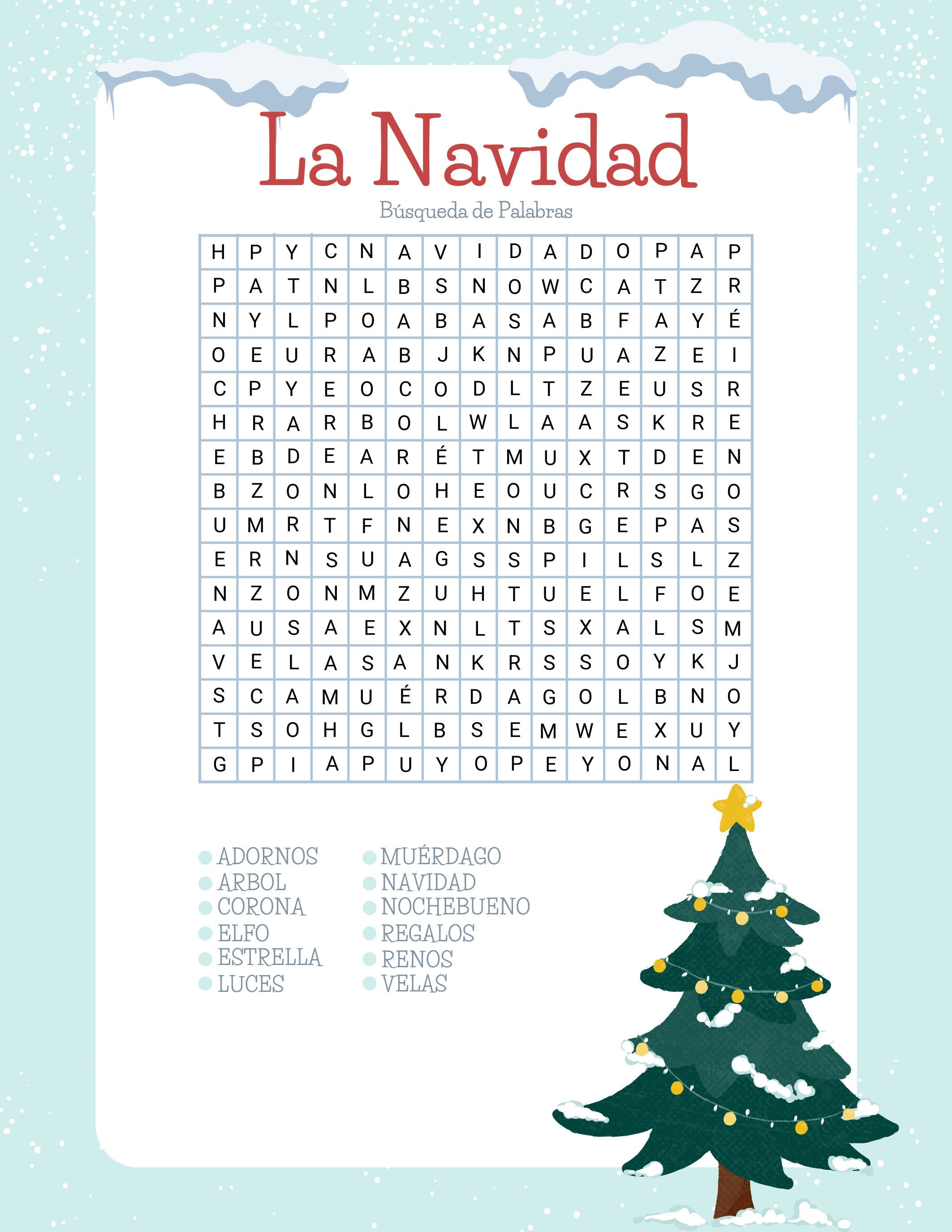 la navidad búsqueda de palabras--christmas word search - etsy