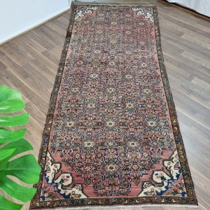 Turkish vintage rug handmade, 8.8 x 3.8 ft - (268x115 cm) Unique beautiful Turkish vintage carpet- free shipping