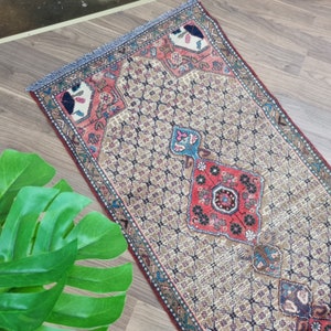 Turkish vintage rug handmade, 8.5 x 2.6 ft - (258x78 cm) Unique beautiful Turkish vintage carpet- free shipping
