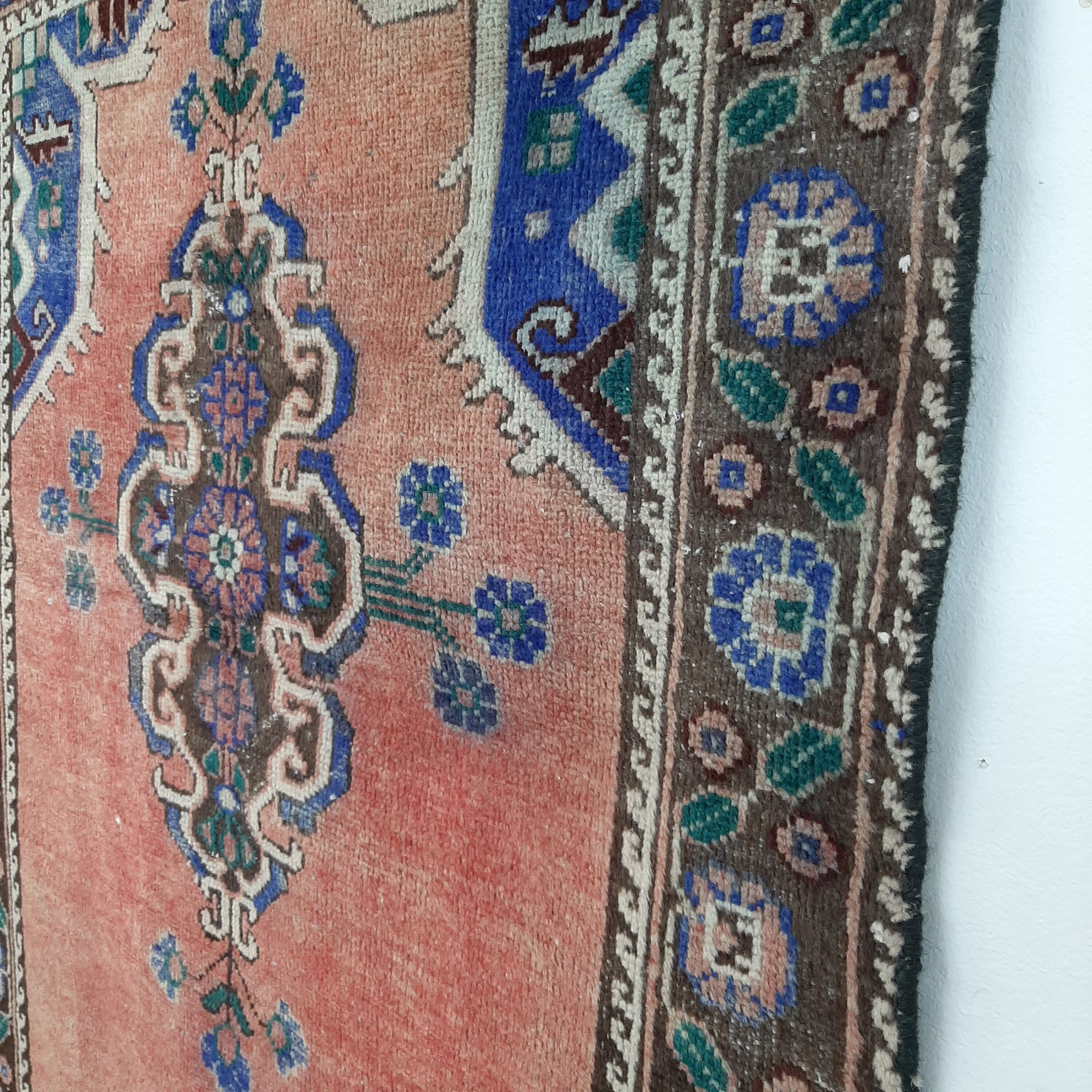 Grand Tapis Couloir Hamedan Vintage Laine Fait Main 367x87 Cm - Oriental Traditionnel