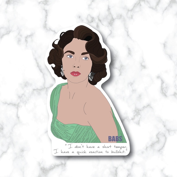 Elizabeth Taylor Sticker, vinyl sticker, old hollywood sticker, waterbottle sticker, laptop sticker, vinyl decal, stanley sticker