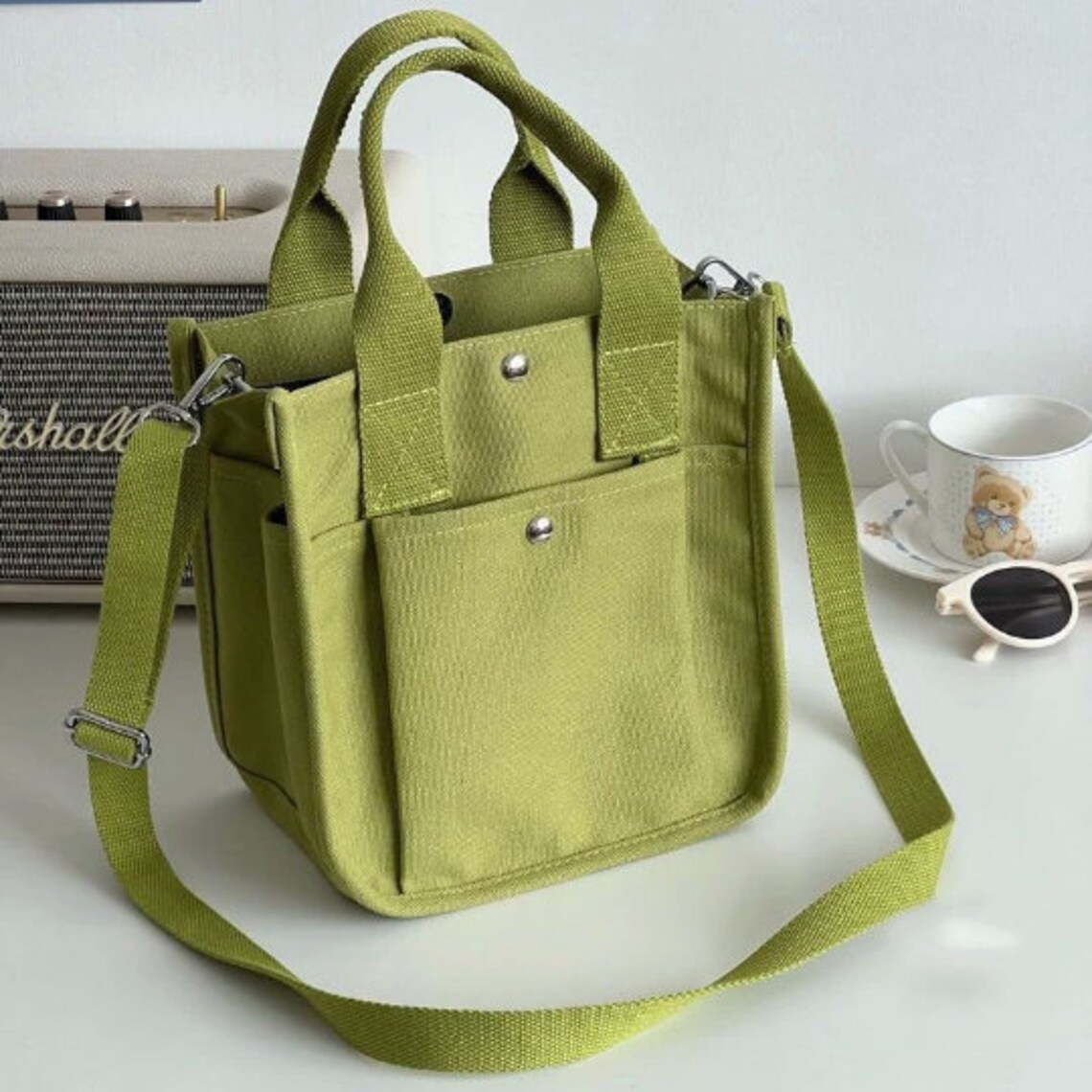 Japanese Multipocket Canvas Shoulder Tote Bag Canvas Etsy