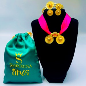 Shkorina African Habesha Jewelry Set gold plated | Ethiopian Jewelry Set | Eritrean Jewelry Set