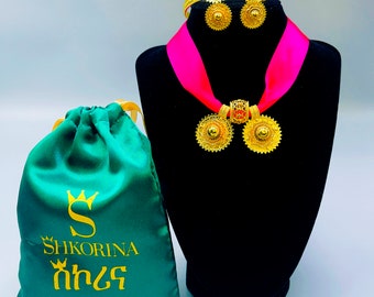 Shkorina African Habesha Jewelry Set gold plated | Ethiopian Jewelry Set | Eritrean Jewelry Set