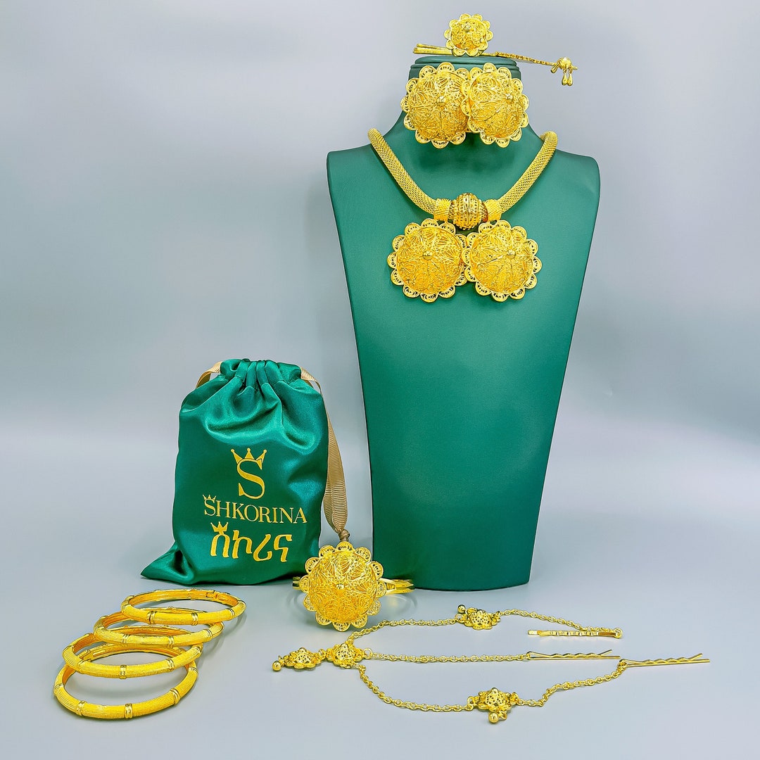 Shkorina Habesha Jewelry Women Set Gold Plated With Gift Jewelry Pouch