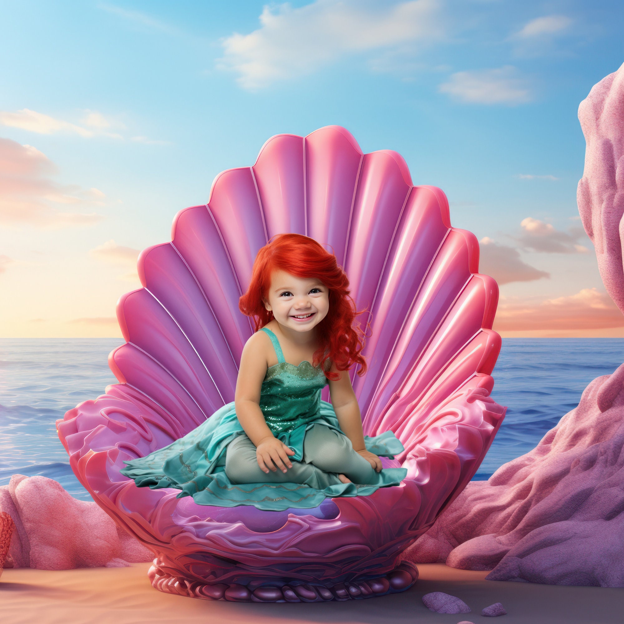 Mermaid Sea Shell Backdrop, Digital Download, Background for