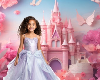 Pink Princess Castle Backdrop, Pink Fairytale Magic Castle Background, Digital Download, Background for Photography