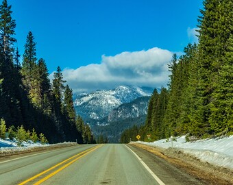 On the Road to the Buffalo, Montana Winter Scenery, Mountain Scenery, Forest Scenery, Sanders County Montana, paper, canvas, metal, acrylic