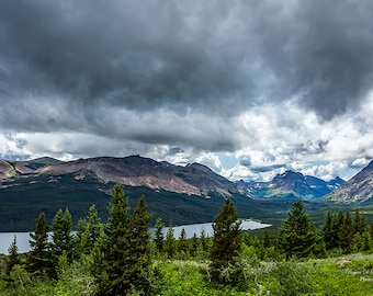 Storm Clouds over Two Medicine Lake, Glacier National Park Wall Art, Montana Photography Home Decor, Stretched Canvas Wall Art, Photo Print