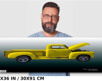 1953年式シボレーピックアップトラック（イエロー）の写真、クラシック