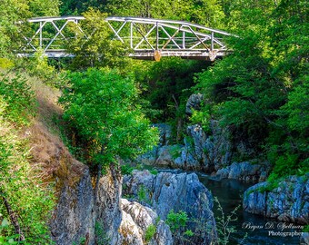 Indian Creek Photography, Steel Bridge Photo, Siskiyou Mountain Scenery, Northern California Landscape, Mountain Stream Photography