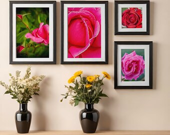 Four Roses Digital Download, Mothers Day Floral Photography, Four Pink Roses, Rose Flower Prints,  immediate download of all four