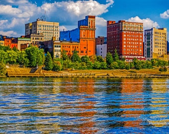 The Wheeling Skyline, West Virginia Photography, Cityscape Color Photography, Ohio River Photography, Urban Charm Wall Art, Home Decor Art