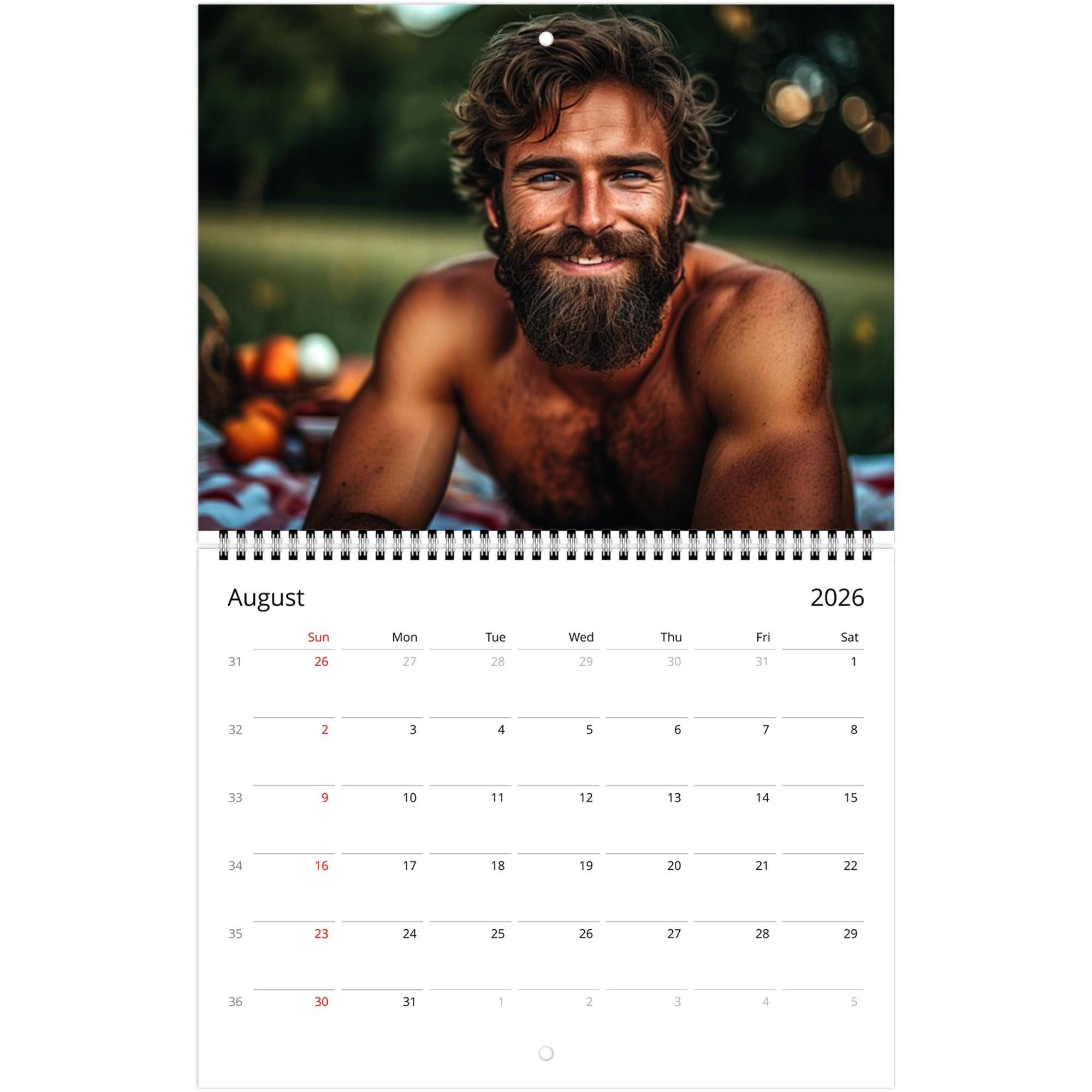 2026 Hunky Barechested Men Calendar 12 Months of Eye Candy