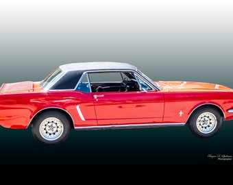 1965 Ford Mustang, 1960 American Cars, Classic Pony Car Photo, Glossy Photo Print, Stretched Canvas Wall Art, Giclée Print Wall Art