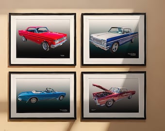 Four Classic Cars Digital Download, Fathers Day Car Photography, Comet, Corvair, Impala, Bonneville, immediate download of all four