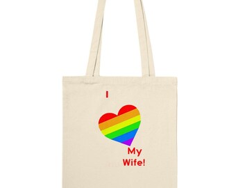 I (Heart) My WifePremium Tote Bag, Valentine's Day Tote, Rainbpw Heart Tote