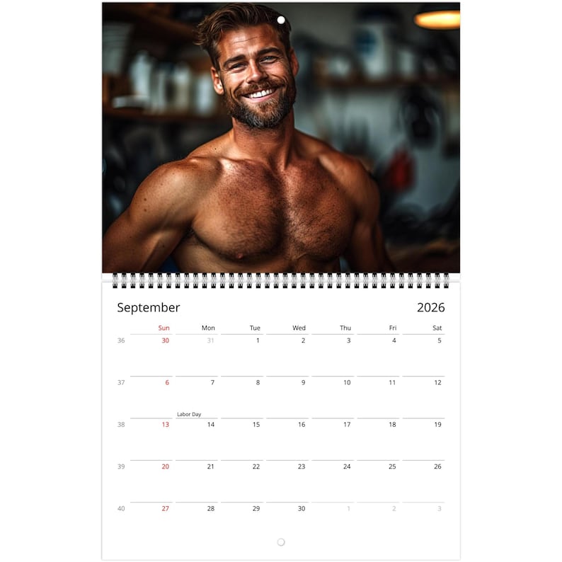2026 Hunky Barechested Men Calendar 12 Months of Eye Candy