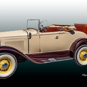 Ford Model A del 1931, auto americane degli anni '30, foto di auto d'epoca, stampa fotografica lucida, arte da parete su tela, arte da parete con stampa giclée