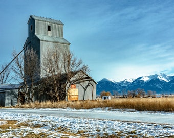 The Charlo Elevator, Agricultural Photography, Mission Mountains Wall Art, Montana Photography, Farming, Mountain Landscape Photography