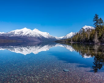 Lake McDonald Reflections, Glacier National Park Wall Art, Lake McDonald Photo, mountain lake scenery, paper, canvas, metal, acrylic